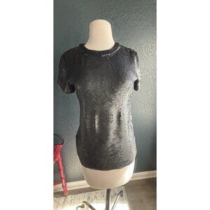 Proenza Schouler Glitter Sequin Top Gunmetal Dark Gray Sz 4 (S) 100% Silk Lining